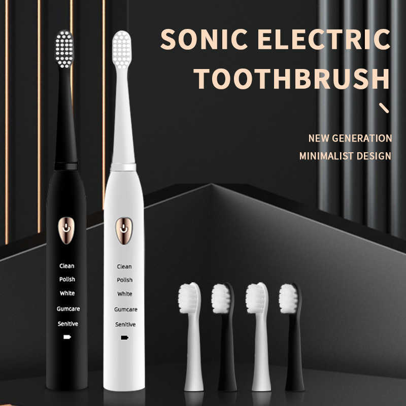 Jianpai Adult Black White Classic Acoustic Electric Toothbrush Adult 5-gear Mode USB Charging IPX7 Waterproof Acoustic Electric M250719