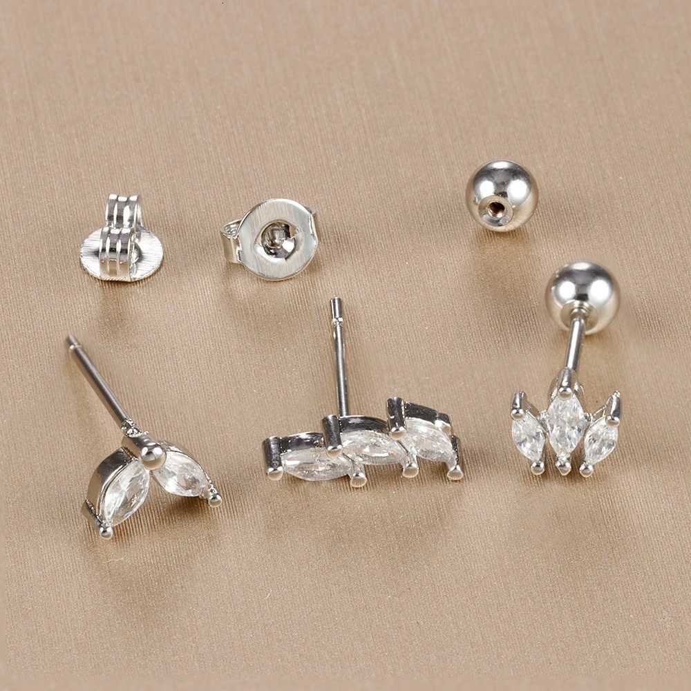 3PCS Stainless Steel Gold Color Crown Stud Earring Set for Women 14K Gold Plated Crystal Zircon Unique Horse Eye Earring Jewelry XJ250718