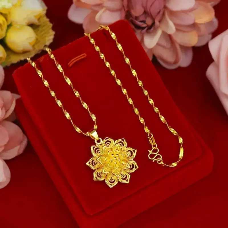 Best Selr 18K Gold AU750 Wens Water Wave Necklace Lotus Pendant Dainty Clavic Chain Party Daily Fashion Gift Jewelry W250718