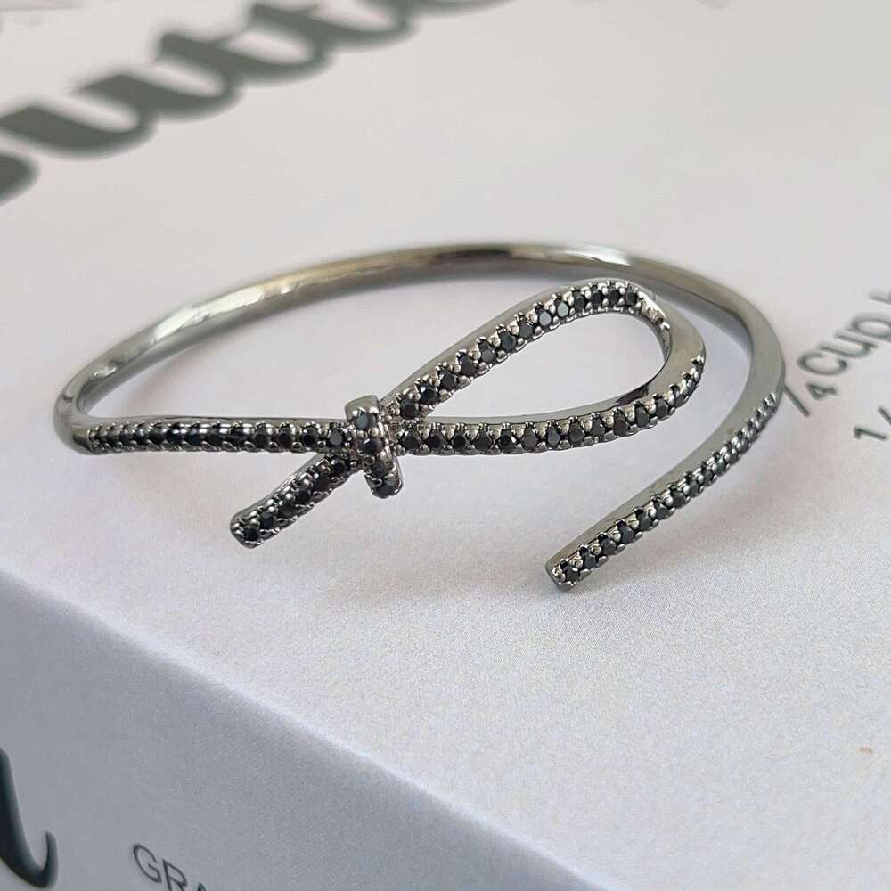 U-Shaped Full Dia Horseshoe Buckle Starry Sky Clasp Light Design Bow Ribbon Couple Style Bracelet