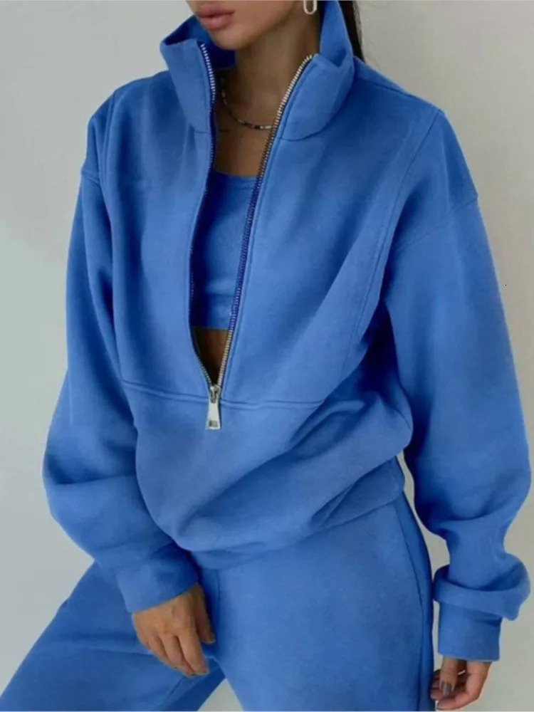 Fashion Street Casual Sports Sweatshirt And Trousers Two-piece Set Autumn Winter Solid Womens Holiday Pants Suit 250714