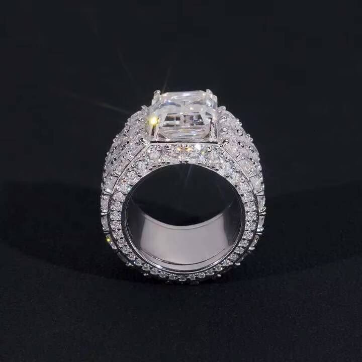 Luxury Marquise Cut Moissanite Fully Band Ring Moissanite VVS Pass Diamond Test 925 Sliver Gold Plated Mens Rings Ready to Ship