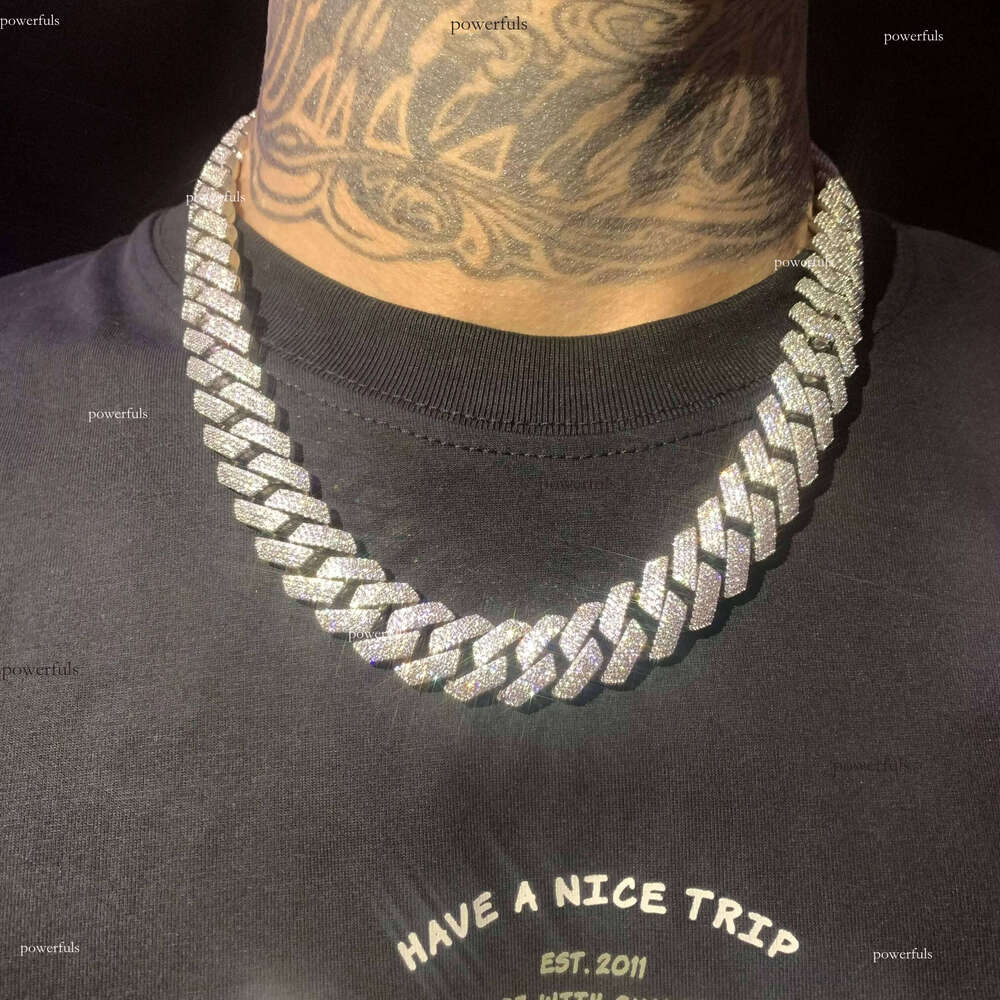 Top Sale Hip Hop Jewelry Sterling Sier Iced Out Lab Dia Necklace 15mm Cuban Link Chain Moissanite