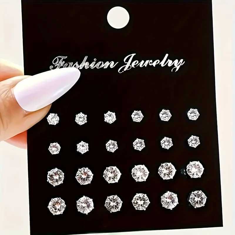 48 Piece Zircon Earring Set Simple Elegant and Fashionable Womens Shiny Round and Square Cut Stainless Steel Earrings XJ250718