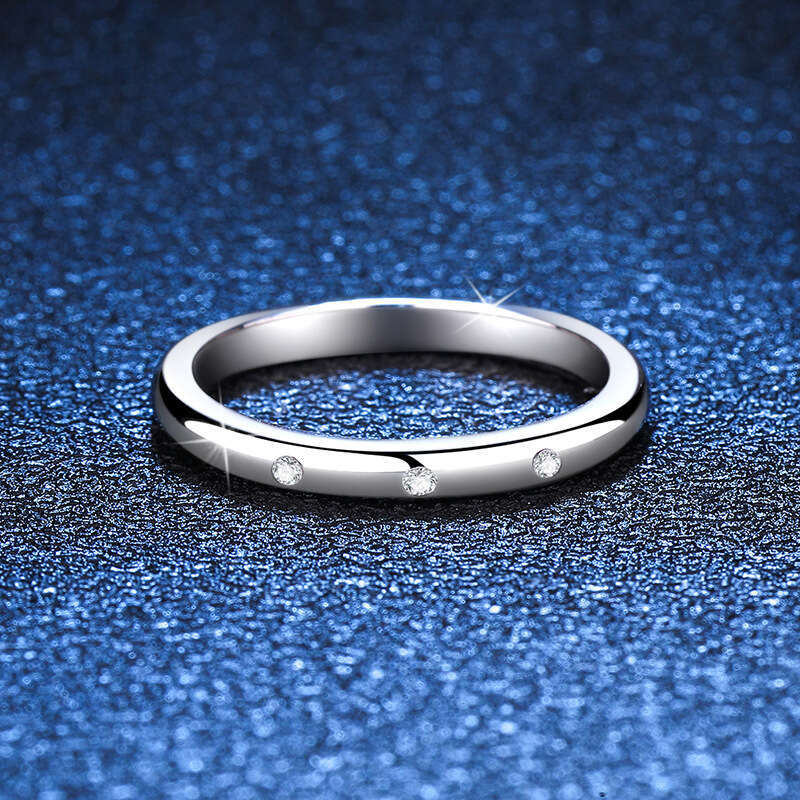 Sterling Silver for Women Plated Three Life Stone Row Elegant Simple Moissanite Ring 50c