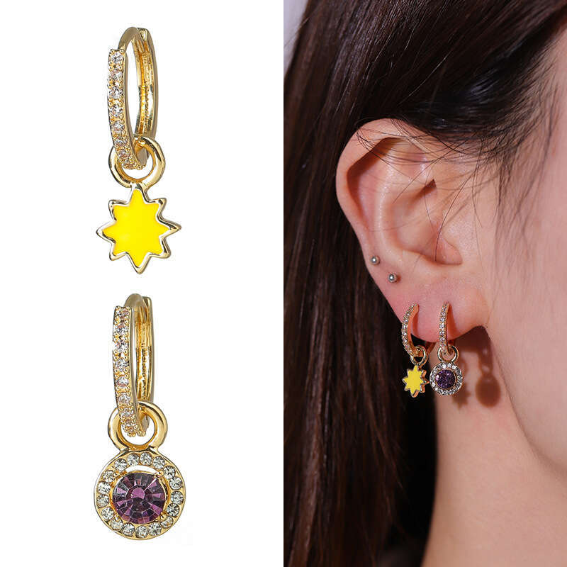 Kenjie Designer Oil Drop Dia-Encrusted Geometric Hoop Earrings Set for Women Summer Style