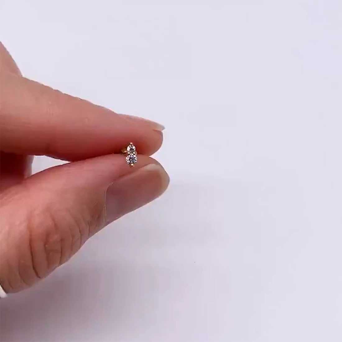 925 Silver Golden Single European and American Fashionable Simple Size Zircon Flat Head Piercing Earrings for Women Gift XJ250718