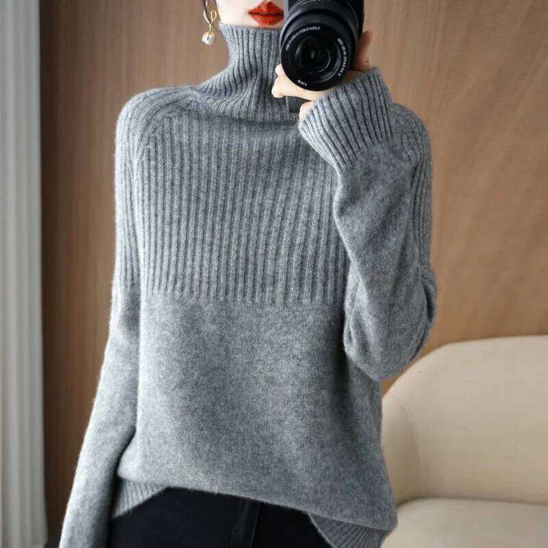 Winter High Neck Sweater Women New Loose Pullover Autumn Warm Cashmere Knitted Women's Long Sleeve Top Solid Color Comfortable MDNG