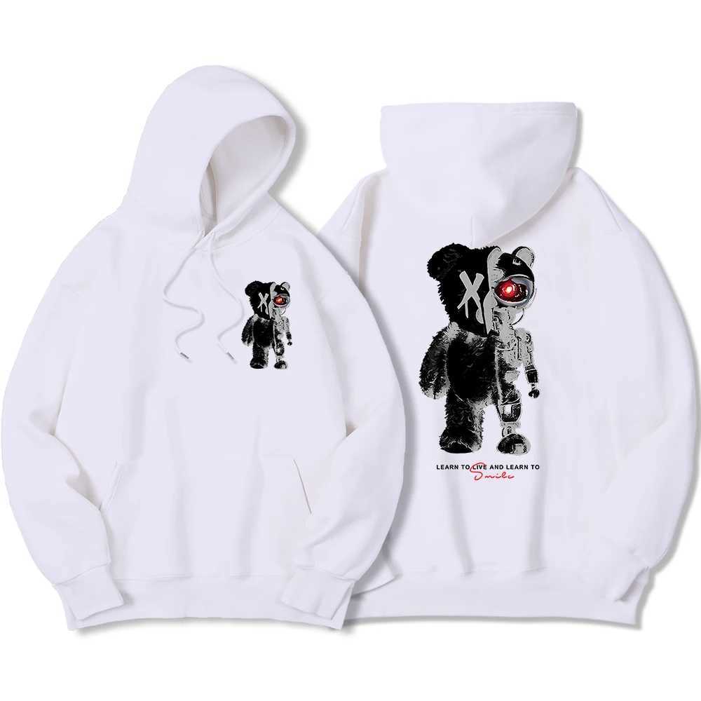 Half A Teddy Bear Half A Robotic Bear Women Hoodie Vintage Oversize Hoody Sweatshirt Street Autumn Female CloTHes Z250719