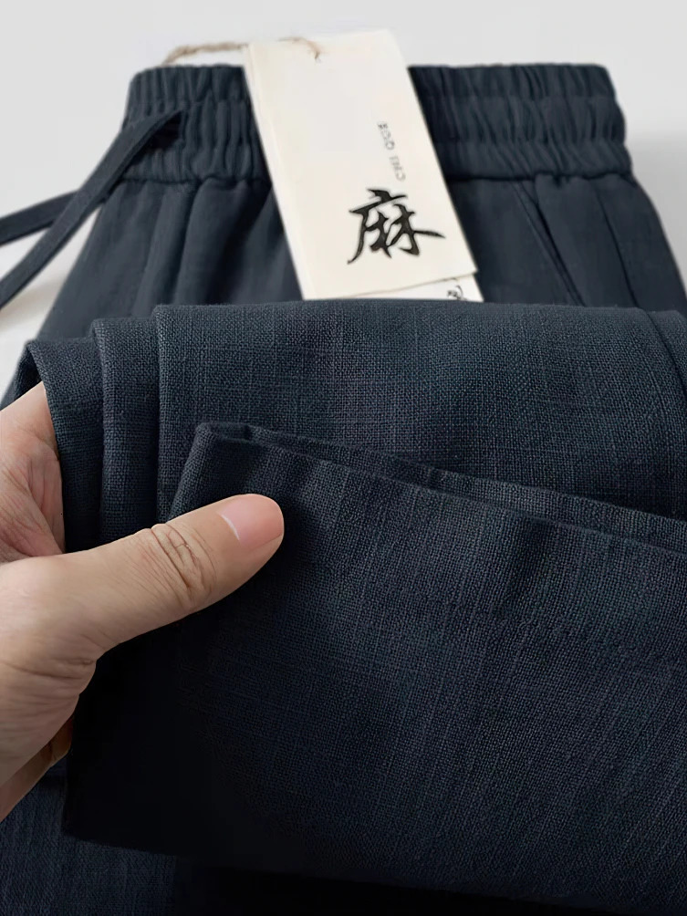 Straight Casual Cotton Linen Pants Men Wide Leg Lightweight Baggy Cotton Sweatpants Male Walking Jogger Trousers Work 250717