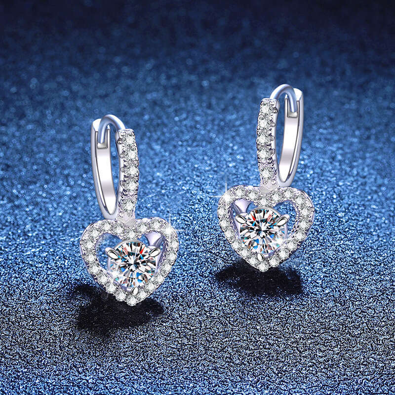 S Pure Sier High-End Feel Heart 1 Carat Moissanite Earrings c68