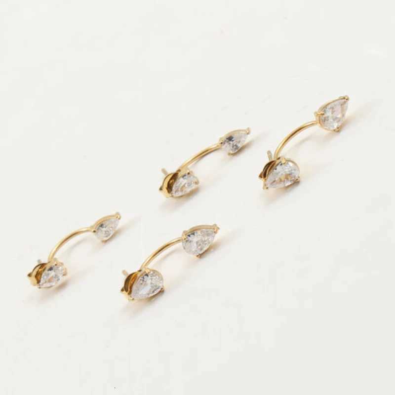 Front and Back Ear Waterdrop Zircon C-shaped Earrings for Women Stainless Steel Earrings XJ250718