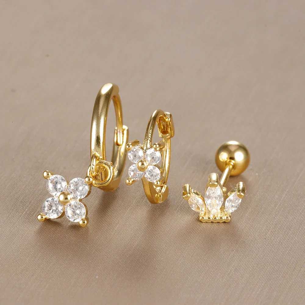 3PC Stainless Steel Zircon Flower Pendant Hoop Earrings Set for Women Tiny Huggies Cartilage Earring Set Piercing Jewelry Gifts XJ250718