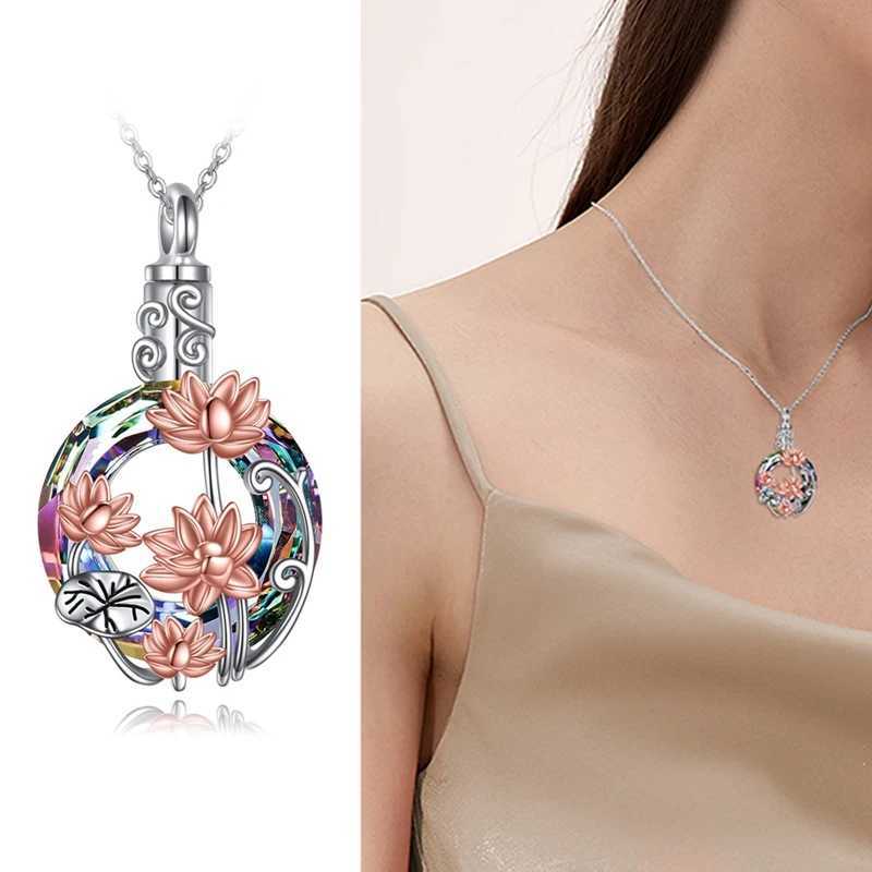 Fashion Crystal Flowers Creation Ash Urn Lotus Pendant Necklace Metal Wen Men Can Open Jewelry Gifts W250718