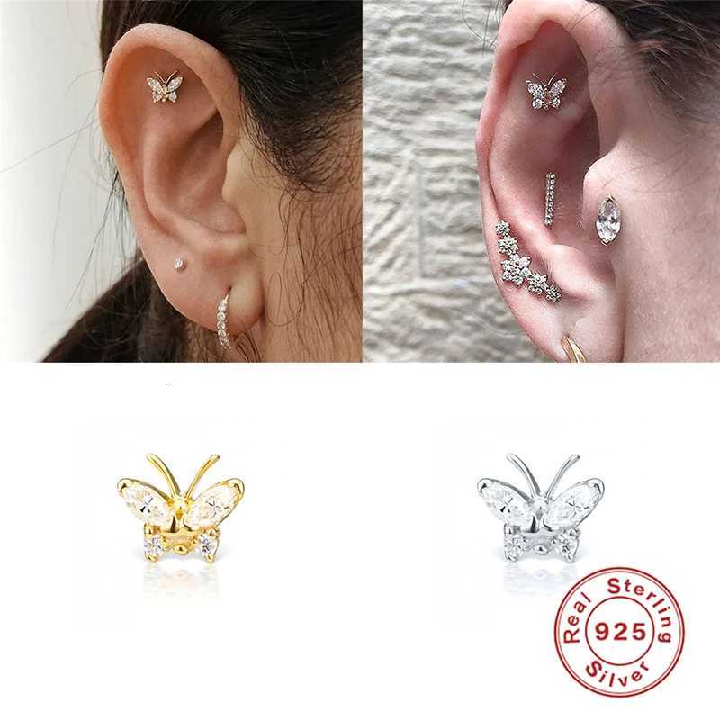 925 Sterling Silver Dainty Piercing Ear Lobe Stud Earring for Women Helix Rook Conch Tragus Flat Earring Sexy Jewelry 1pc XJ250718