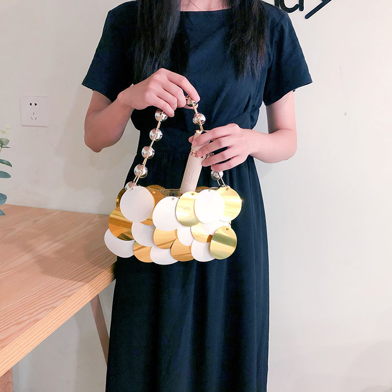 2025 New Designer bags for Women Beaded Round Platinum Sequins Handmade Beaded Handbag