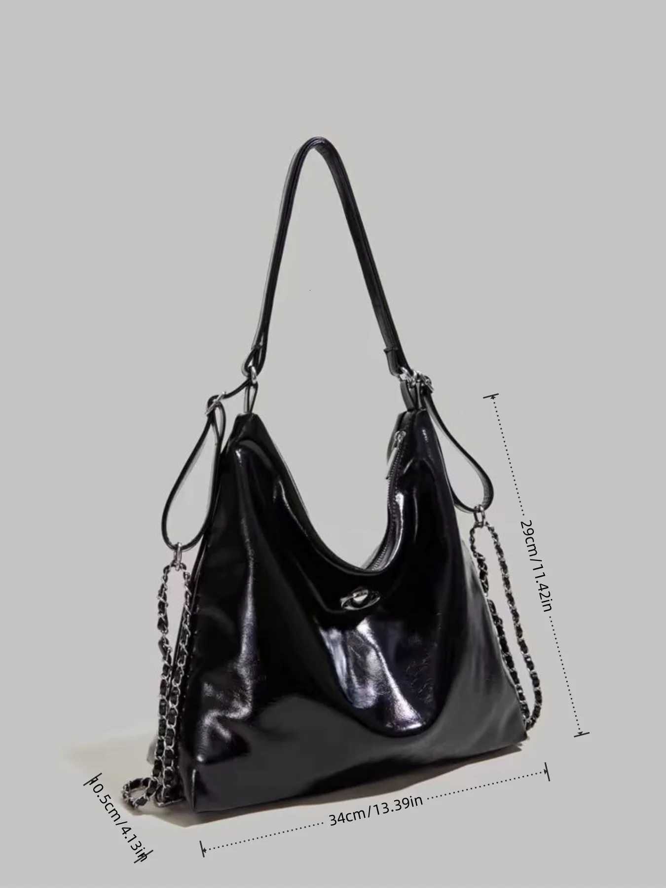 Large Capacity Commuter Soft Leather Multi-Purpose Shoulder Bag College Style Hundred Chain Shoulder Black Handbag Y250718