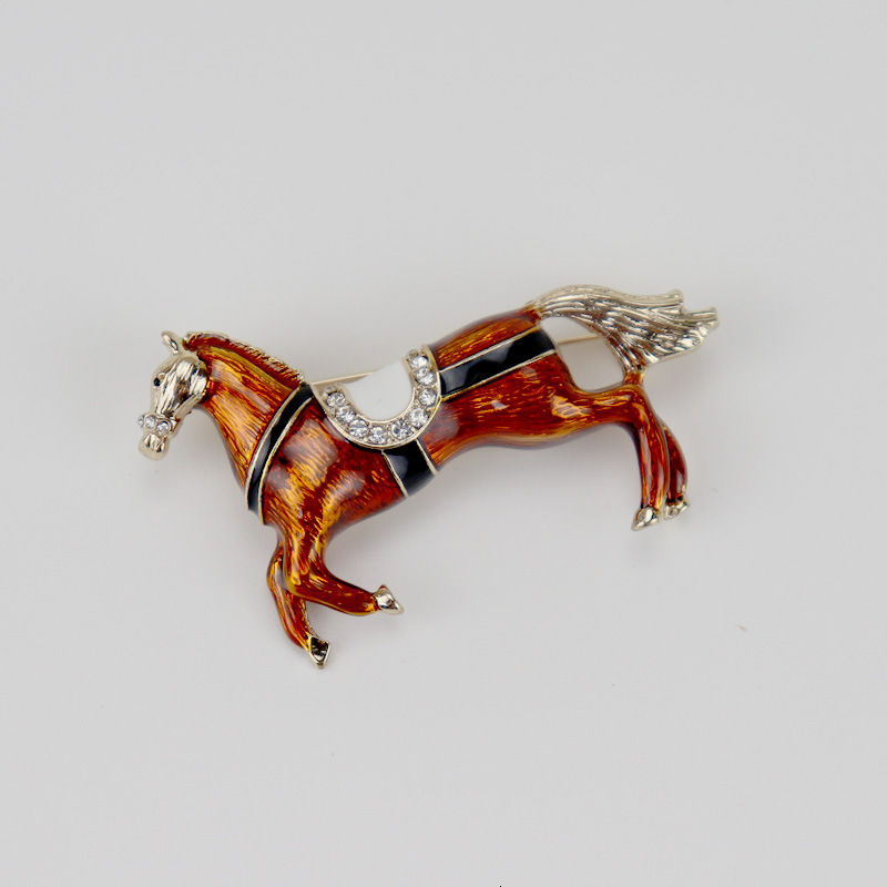 Palace Style Enamel Oil Drop Inlaid Dia Galloping Horse Brooch ddmythur