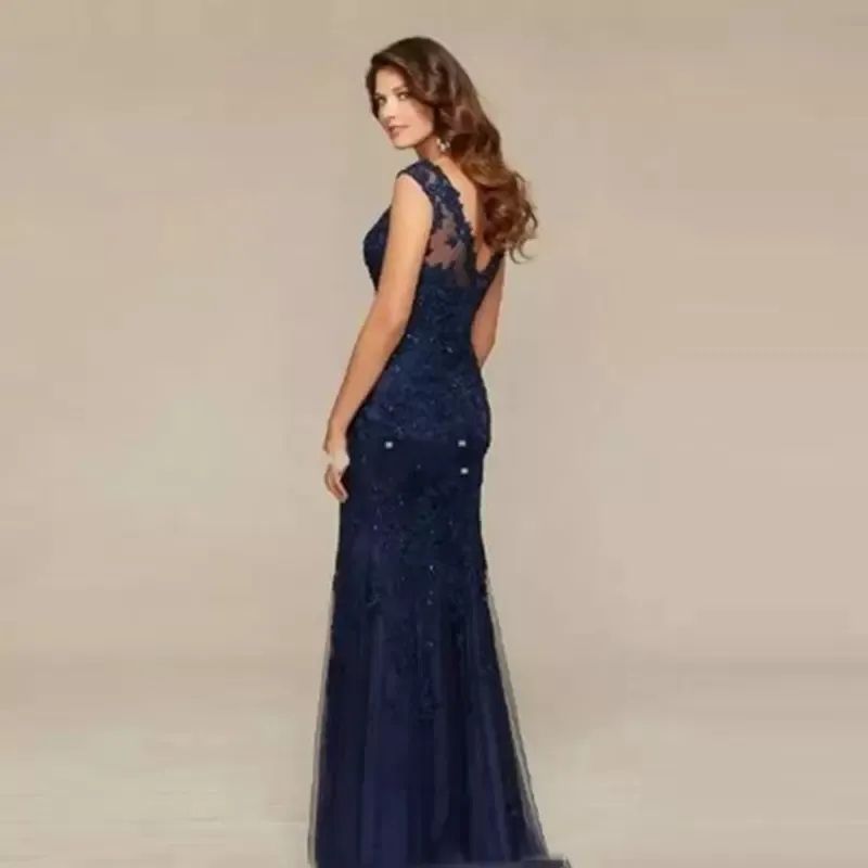Navy Blue Sheer Neck Elegant Mother Of The Bride Dresses New Arrival Lace Long Mermaid Party Gowns Wedding Guest Evening Dress 2025 Vestidos De Novia