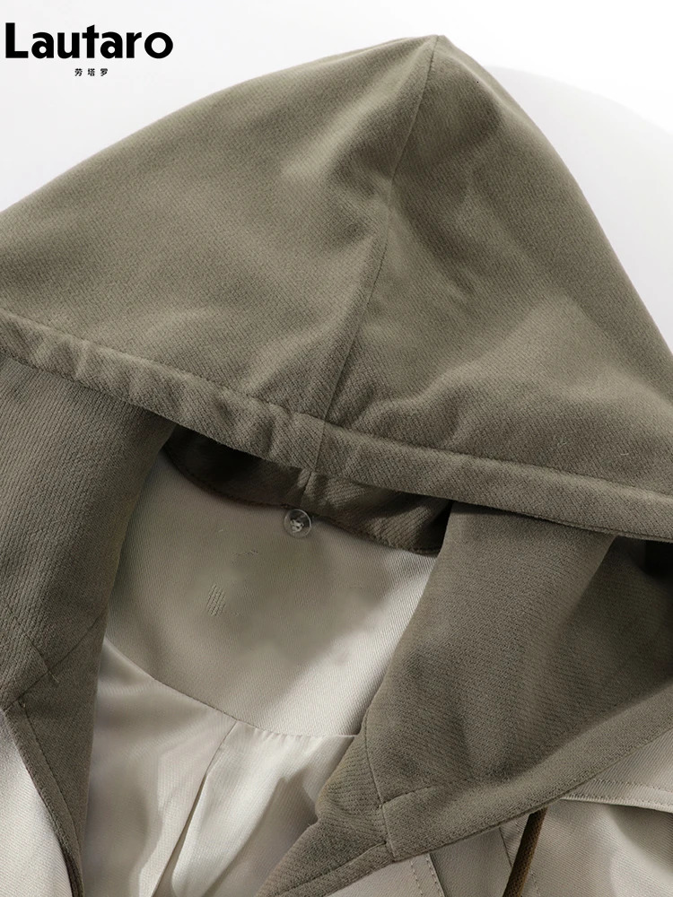 Lautaro Spring Autumn Flowy Casual Trench Coat for Women Belt Double Breasted Loose er 2 Pieces Clothes 250715