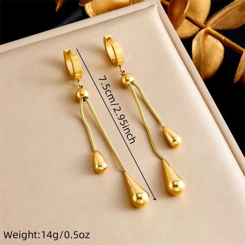 DIEYURO 316L Stainless Steel Adjustable Water Droplet Tassels Necklace Earring Golden Fashion Jewelry Set Party Gifts 250715