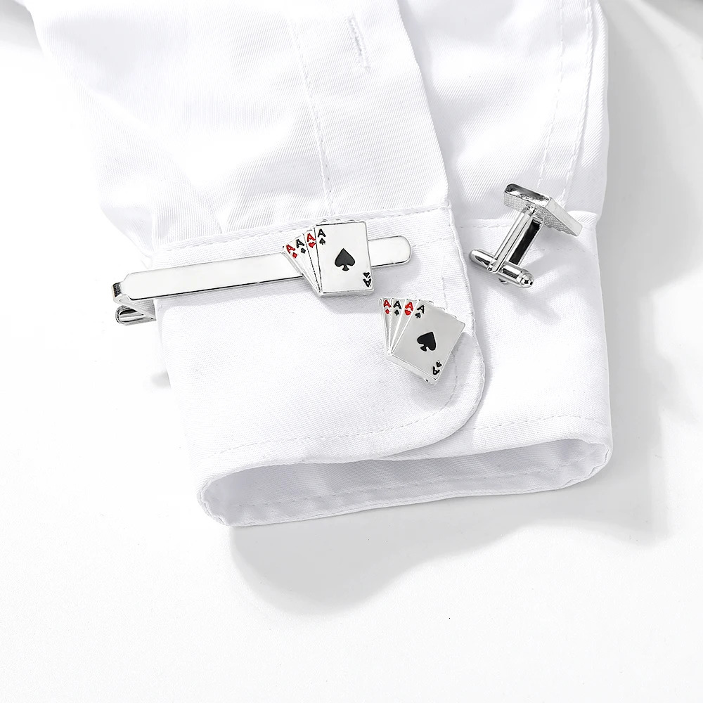 Personality Poker A Cufflinks Tie Clip Set For Men Shirt Suit Tuxedo Blouse Jewelry Accessories 250715