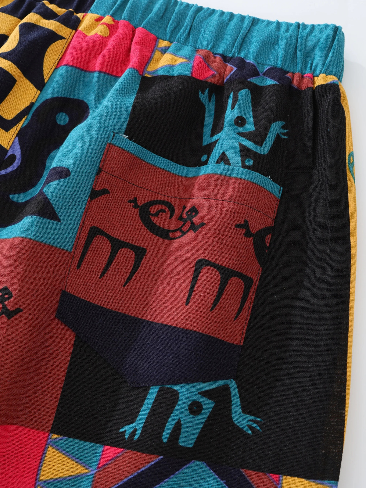 Mens Boho Tribal Print Stretch Linen Pnats Cotton Blend Drawstring LightWeight Trousers with Pockets Summer Jogger Pants 250717