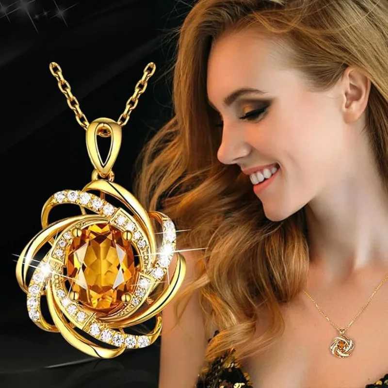 Fashion gold plated gstone Flower Necklace wedding jewelry engagent necklaces for wen Zircon Pendant anniversary gift W250718