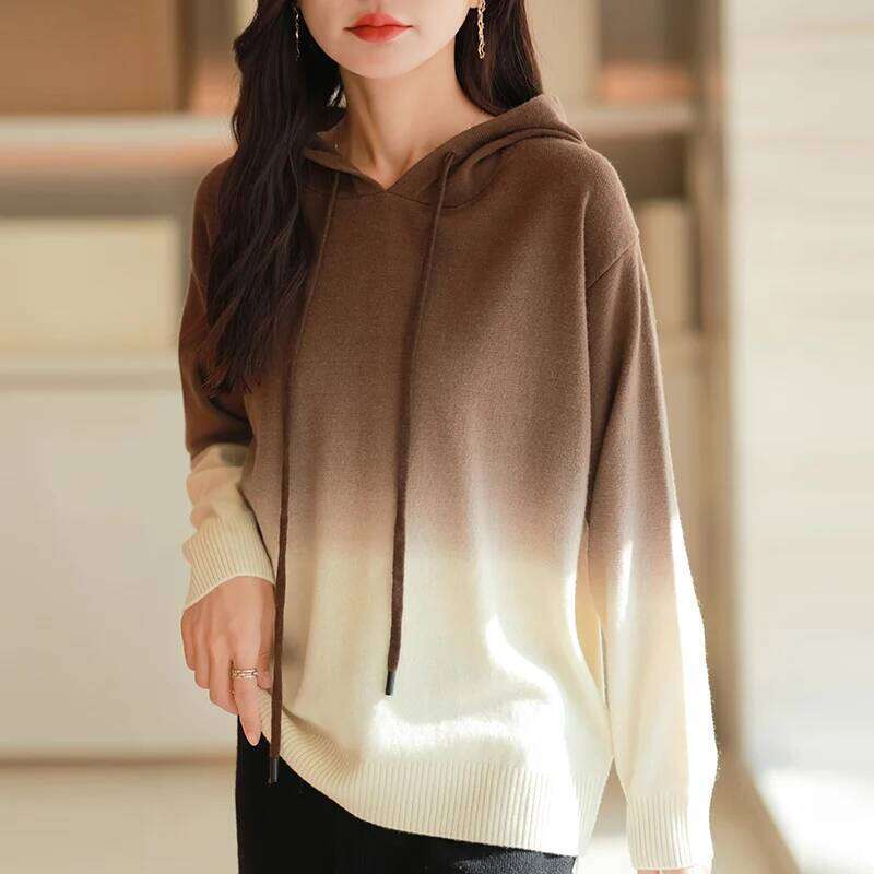 High Quality Sweater Women Hoodie Loose Casual Gradient Color Knitted Pullovers Autumn/Winter Supple Keep Warm Knit Top Clothes MDNG