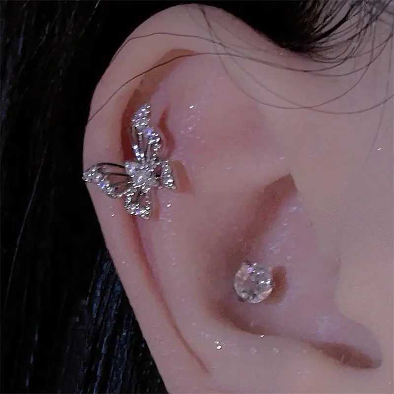 Shiny Silver Color Rhinestone Hollow Butterfly 316L Stainless Steel Ear Bone Nail Delicate Waterproof Small Earrings for Women XJ250718