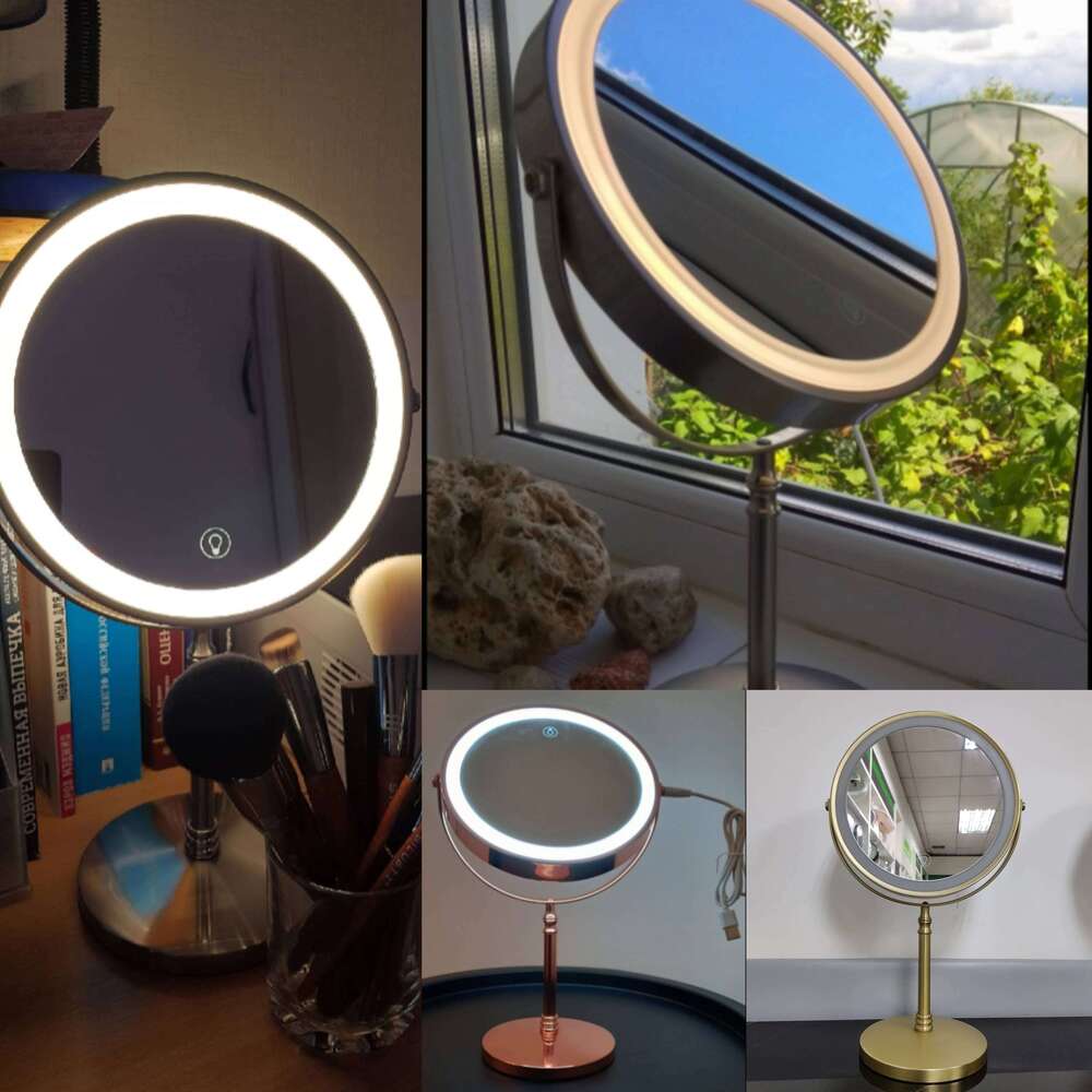 8 Inch Gold Makeup With USB Charging 10X Magnifying Vanity Backlit Adjustable Light Standing Cosmetic Mirror