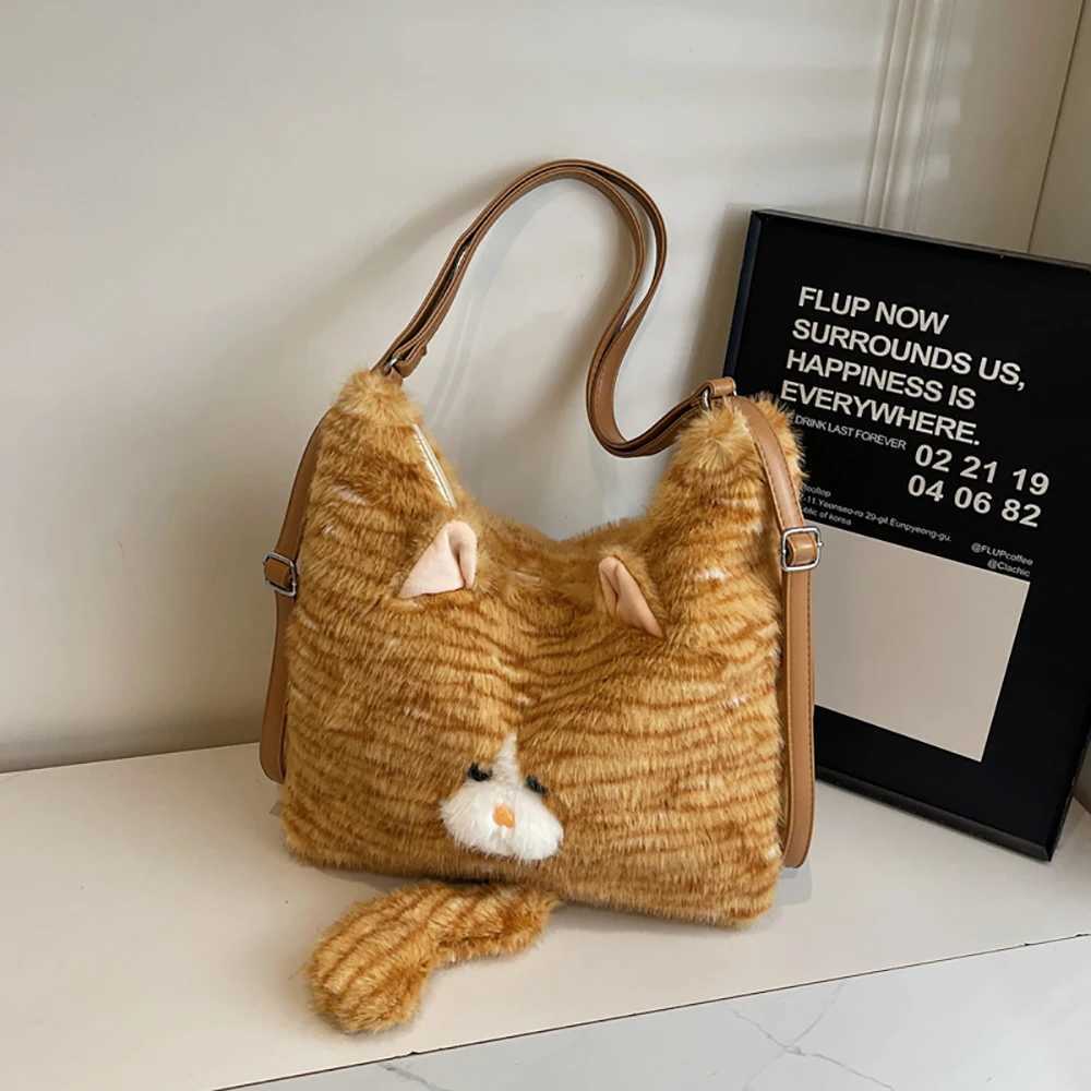 Furry Cute Cat Armpit Bag Personalized Single Shoulder Bag Large Capacity Commuting Tote Backpack Personalized Embroidery Y250719
