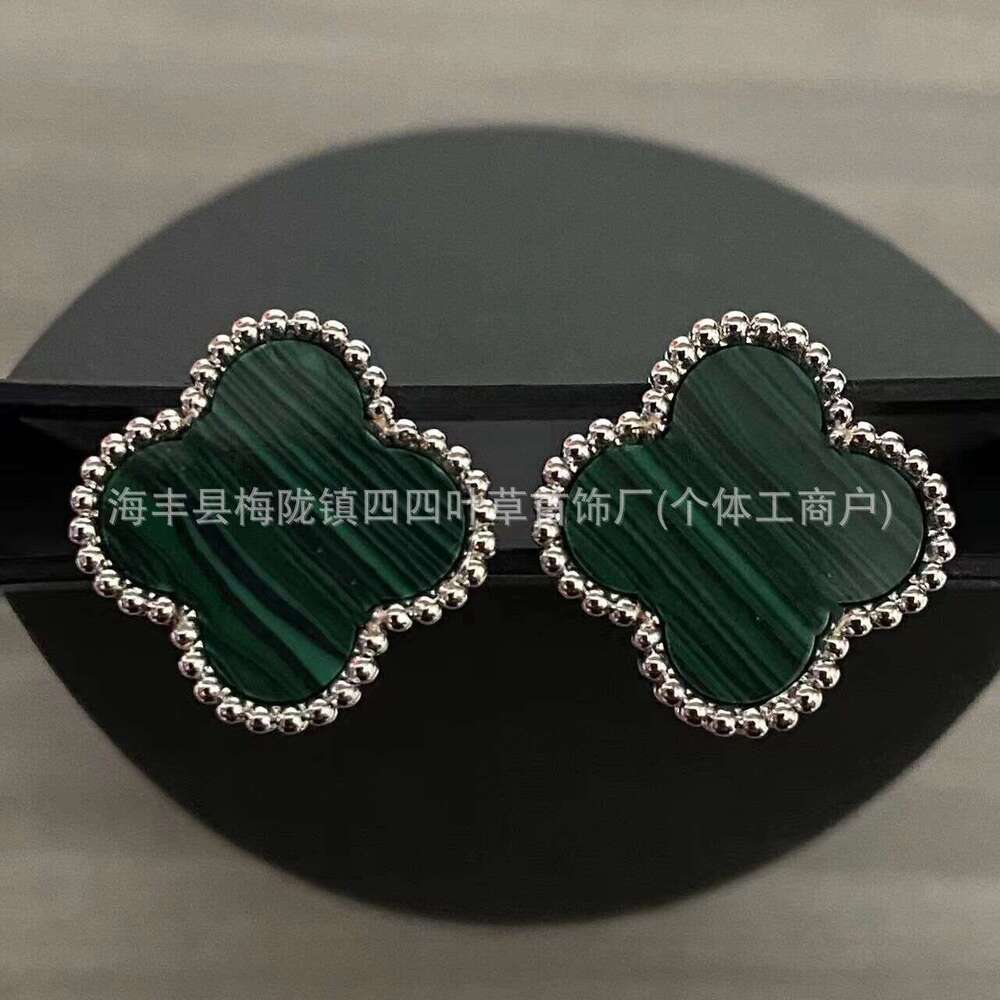 New for Women Gold High Version Pure Sier Lucky Clover White Mother-of-Pearl Non-Fading Mimi Earrings