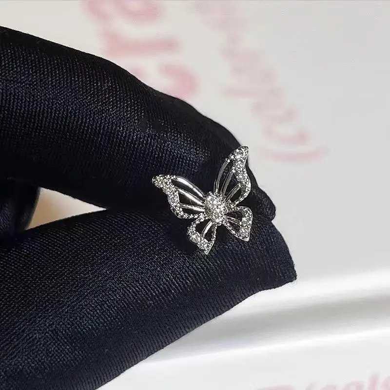 Shiny Silver Color Rhinestone Hollow Butterfly 316L Stainless Steel Ear Bone Nail Delicate Waterproof Small Earrings for Women XJ250718