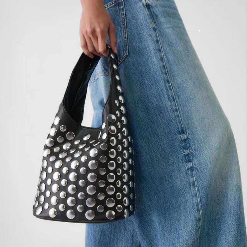 2025 New Rivet Women's Fashion Shoulder y2k Commuting Bucket Armpit Bag Handbag