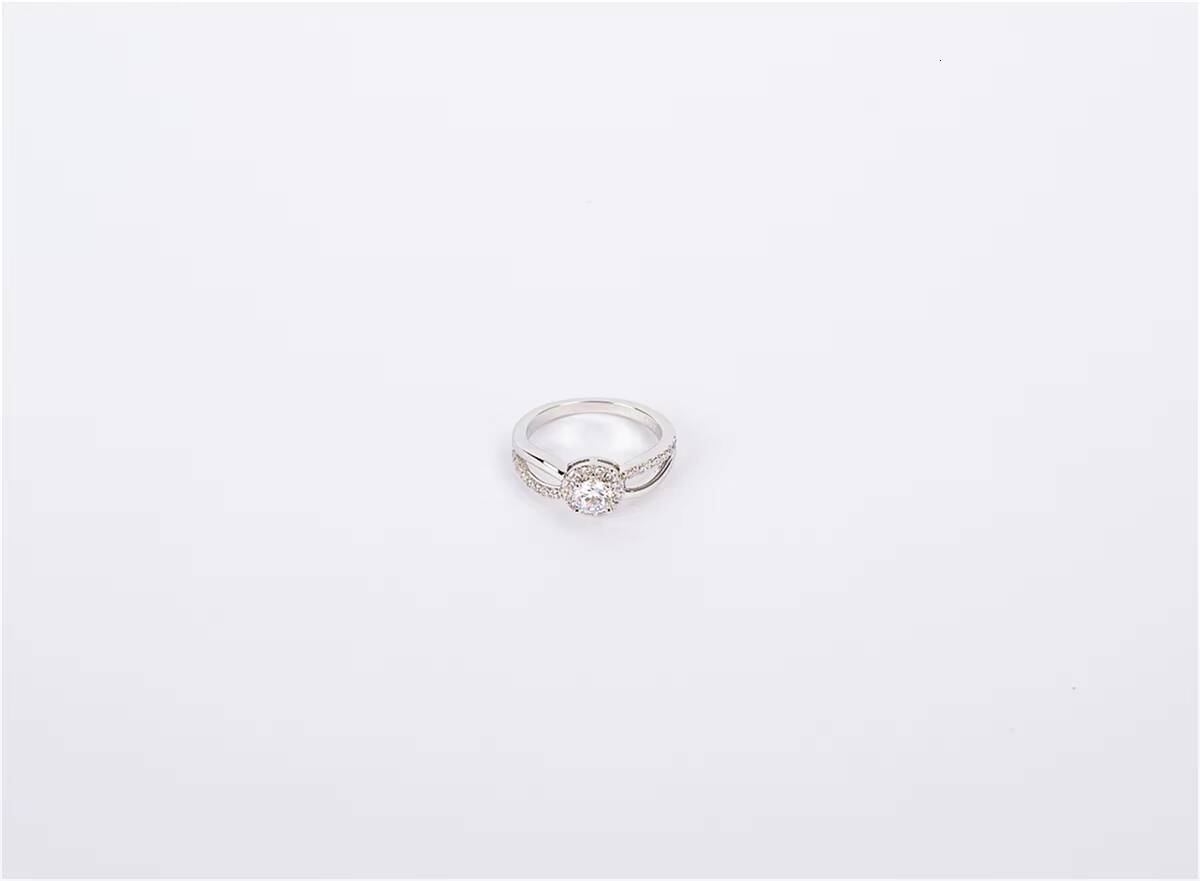 Moissanite Diamond Ring Round Zirconia Engagement Sterling Platinum Plated Rings for Women and Lady