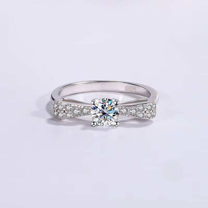 Mylove Bow Tie Ring Marriage Proposal Six Clawed Personalizado Anillo De Piedra Mossan Moissanite Engagement Ring for Women