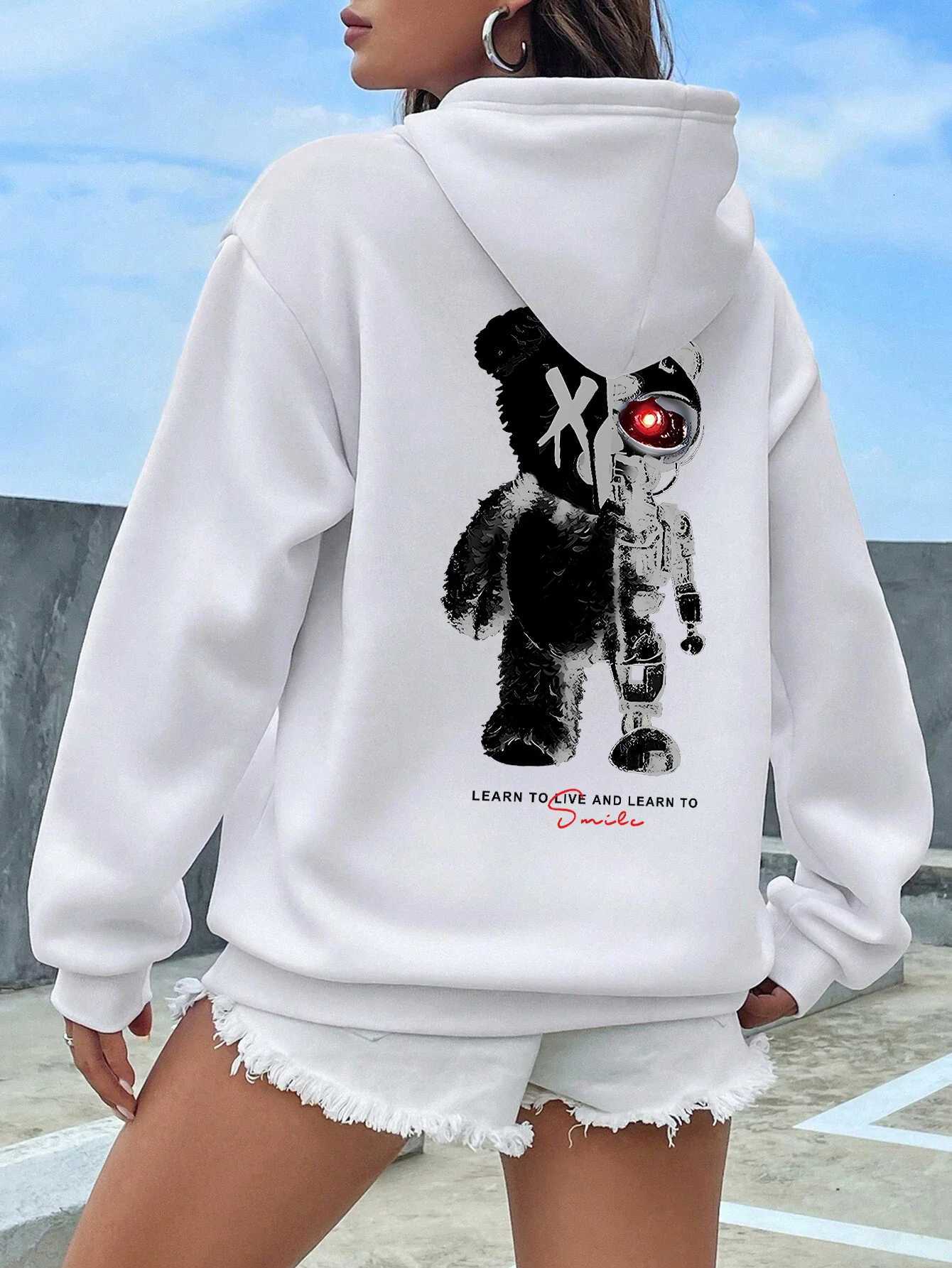 Half A Teddy Bear Half A Robotic Bear Women Hoodie Vintage Oversize Hoody Sweatshirt Street Autumn Female CloTHes Z250719