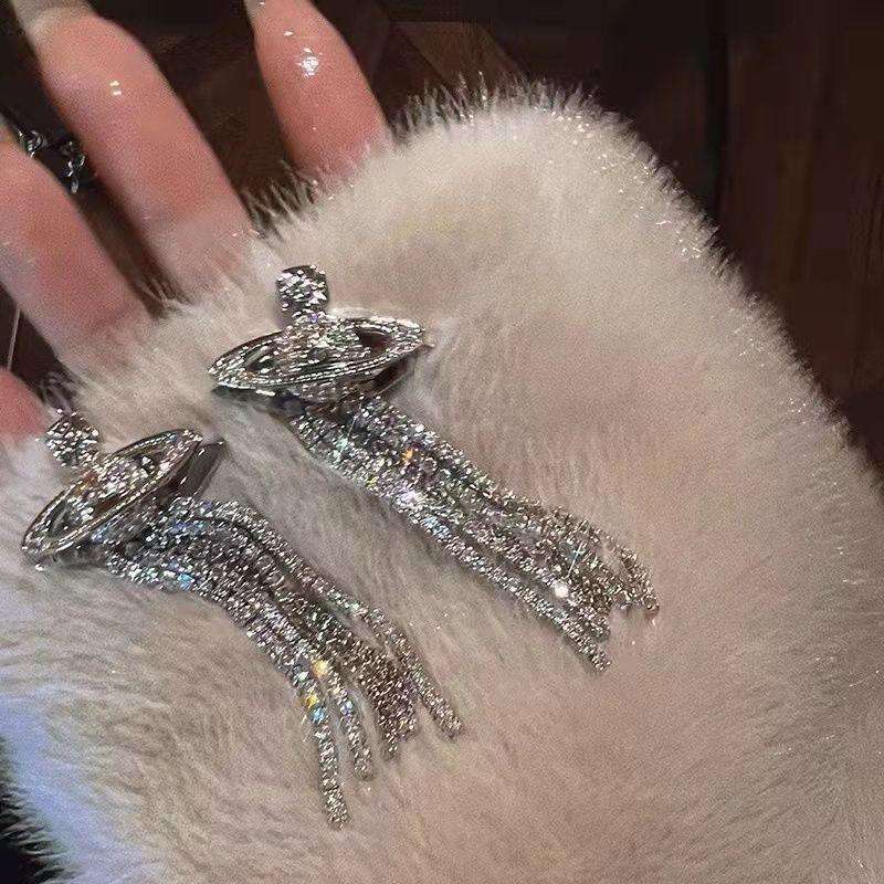 Dongju Saturn Invitation Sexy Explosive Super Shiny Planet Long Elegant Versatile Tassel Earrings Make Face Look Smaller