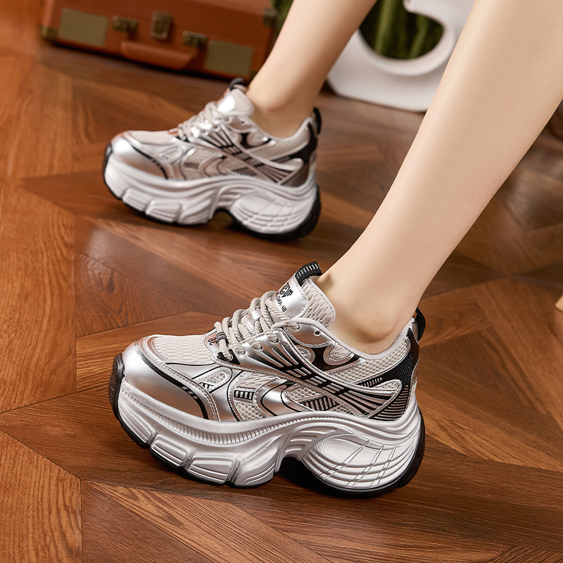 Dad Shoes Women 2025 Spring/Summer New Style Fashion Mesh Shoes Casual Sports Shoes Versatile Thick Bottom High-Heel Women's Shoes