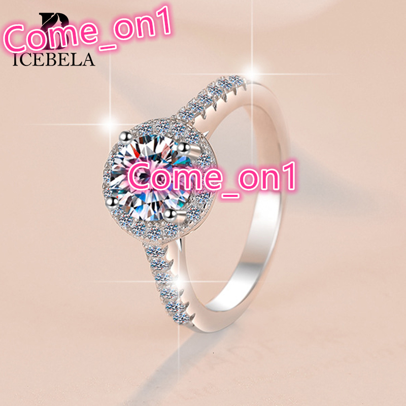 ICEBELA Fine Jewelry Eternity Wedding Ring Classic 925 Sterling Silver Princess Round 1ct Moissanite Zircon Rings for Girls