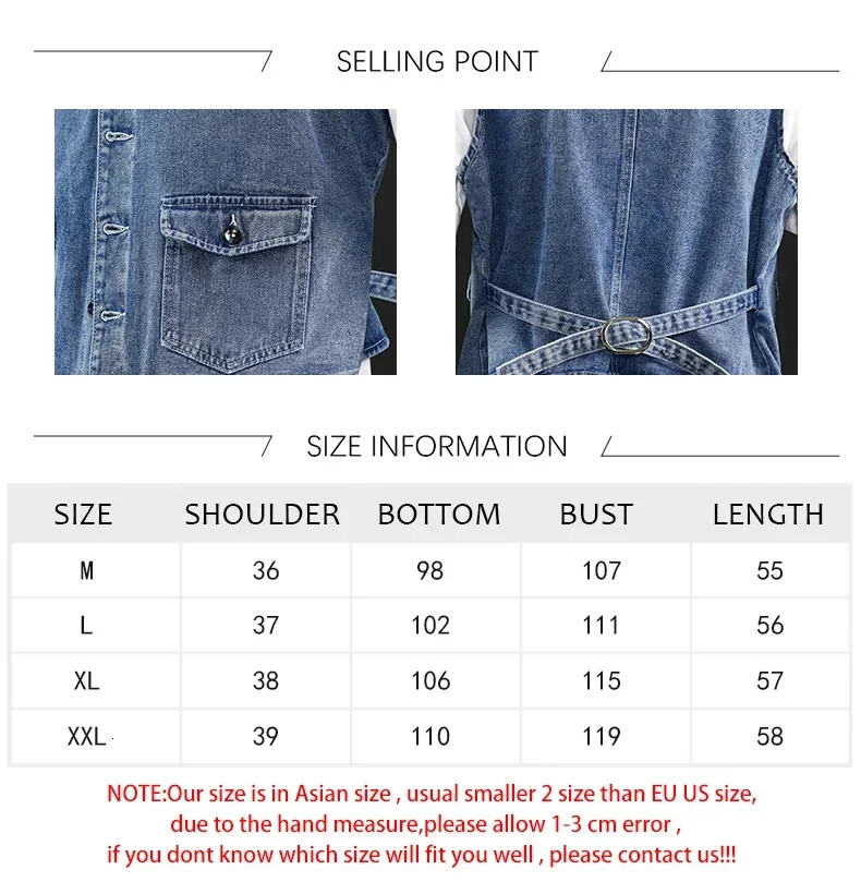 TFETTERS Summer Denim Vest Men Japanese Casual Loose Washed Old Sleeveless Coat Fashion Solid Color Collarless Jacket 250707