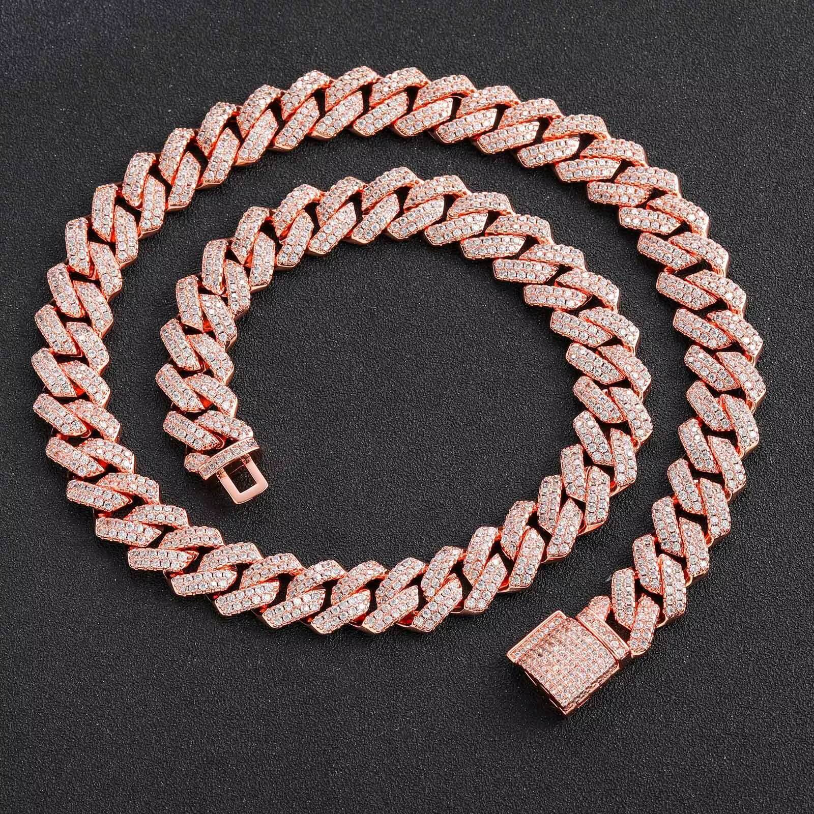 European and American Men Hip Hop Strip Copper Inlaid Zircon Diamond 14mm Cuban Chain Necklace Bracelet Chain
