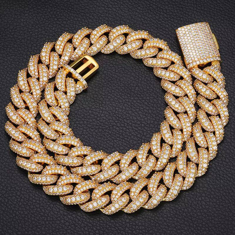 Mens 18K Gold Plated Cuban Chain Necklace Copper Made Zircon Gemstone Pendant Custom Jewelry