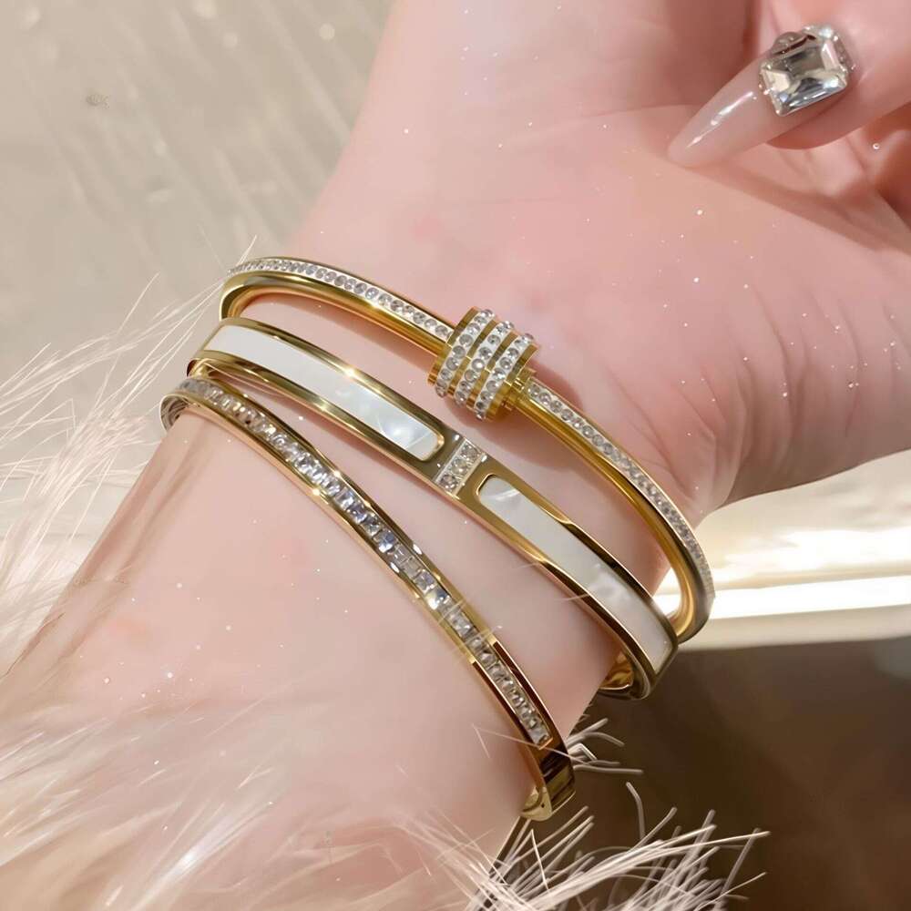 Titanium Fashion Starry Sky Women Round Full Dia Couple Stainless Steel Bracelet Jewelry