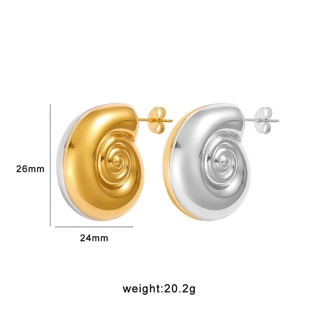 Summer Hot Sale Fashion Stainless Steel Gold and Sier Two-tone Conch Stud C-shaped Round Earrings for Women