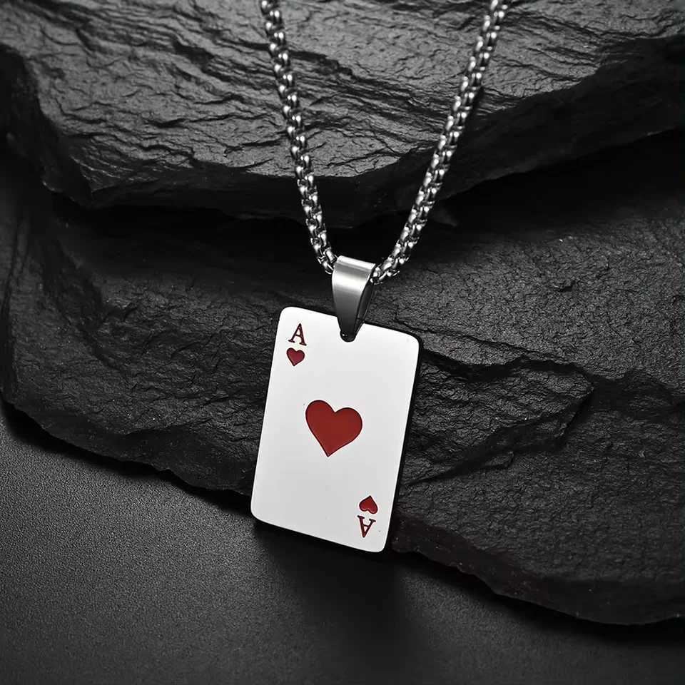 2-Piece Set Hip Hop Stainless Steel Card Ace of Spades Necklace for Men Pendant Chain Playing Cards Jewelry W250718