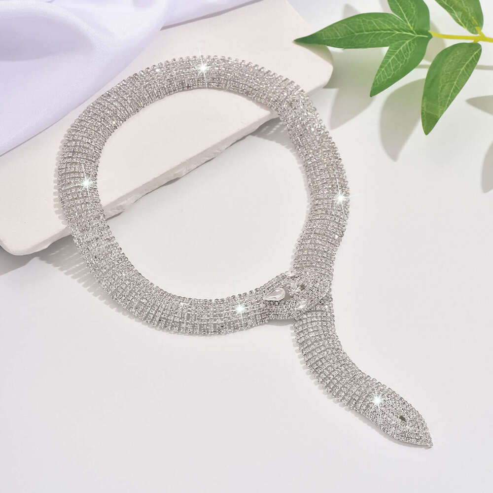 New Accessories Personality Exaggerated Full Dia Necklace Fashion Long Snake-Shaped Choker Snake Bone Chain Necklaces