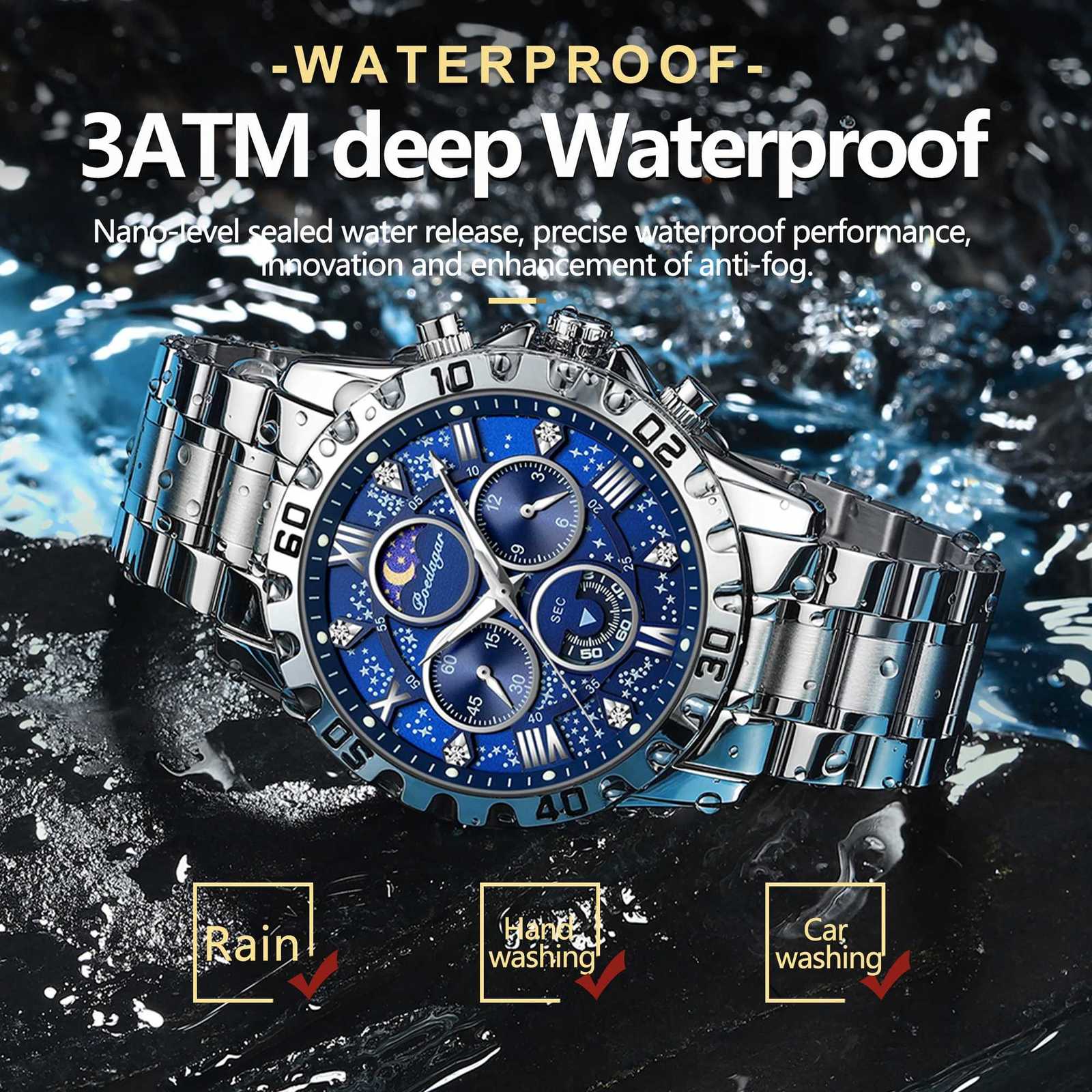 POEDAGAR Luxury Men Wristwatch Chronograph Waterproof Luminous Stainless Steel Mens Watch Functional Quartz Watches For Men Reloj W250718