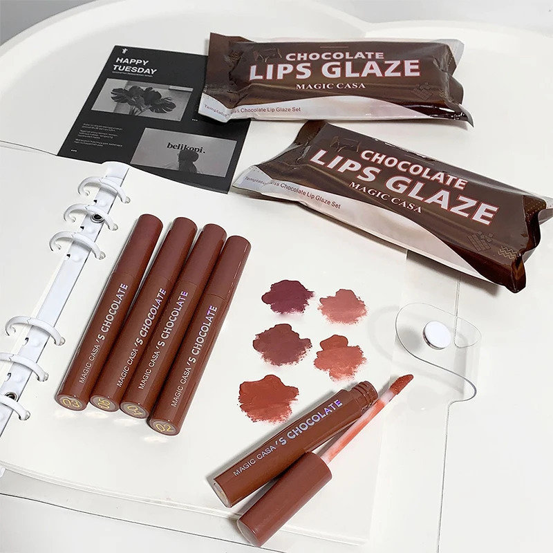 Chocolate five lip glaze set Mist matte lipstick girl student 250716